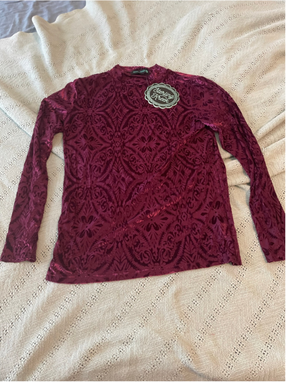 Sterling Kreek Long Sleeve Velvet Top Burgundy Size S whimsygoth babydoll
